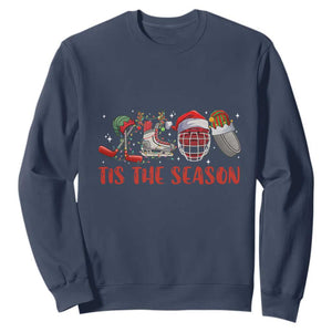 Funny Christmas Ice Hockey Sweatshirt Tis The Season Santa Elf Hat Hockey Equipment TS11 Navy Print Your Wear