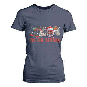 Funny Christmas Ice Hockey T Shirt For Women Tis The Season Santa Elf Hat Hockey Equipment TS11 Navy Print Your Wear