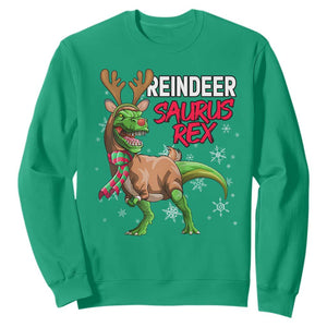 Funny Christmas Rex Dinosaur Sweatshirt Reindeer Saurus Rex Xmas Dinosaur TS11 Irish Green Print Your Wear