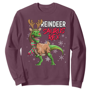 Funny Christmas Rex Dinosaur Sweatshirt Reindeer Saurus Rex Xmas Dinosaur TS11 Maroon Print Your Wear