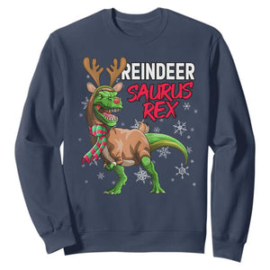 Funny Christmas Rex Dinosaur Sweatshirt Reindeer Saurus Rex Xmas Dinosaur TS11 Navy Print Your Wear