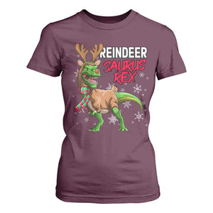 Funny Christmas Rex Dinosaur T Shirt For Women Reindeer Saurus Rex Xmas Dinosaur TS11 Maroon Print Your Wear