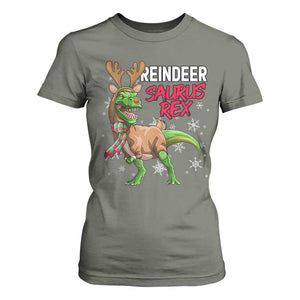 Funny Christmas Rex Dinosaur T Shirt For Women Reindeer Saurus Rex Xmas Dinosaur TS11 Military Green Print Your Wear