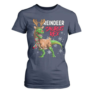 Funny Christmas Rex Dinosaur T Shirt For Women Reindeer Saurus Rex Xmas Dinosaur TS11 Navy Print Your Wear