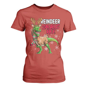 Funny Christmas Rex Dinosaur T Shirt For Women Reindeer Saurus Rex Xmas Dinosaur TS11 Red Print Your Wear