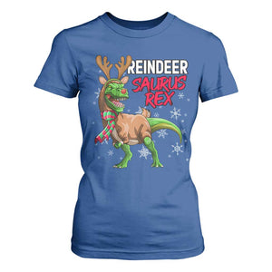 Funny Christmas Rex Dinosaur T Shirt For Women Reindeer Saurus Rex Xmas Dinosaur TS11 Royal Blue Print Your Wear