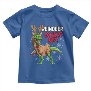 Funny Christmas Rex Dinosaur Toddler T Shirt Reindeer Saurus Rex Xmas Dinosaur TS11 Royal Blue Print Your Wear