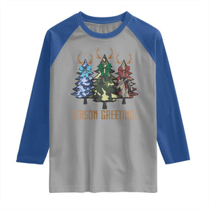Funny Christmas Hunting Raglan Shirt Season Greetings Camouflage Xmas Tree Reindeers TS11 Sport Gray Royal Print Your Wear