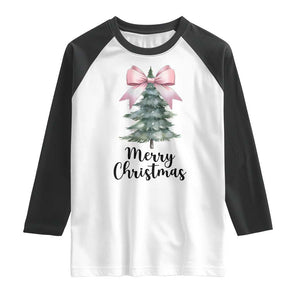 Funny Coquette Merry Christmas Raglan Shirt Pink Bow Xmas Tree TS11 White Black Print Your Wear