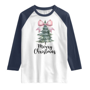 Funny Coquette Merry Christmas Raglan Shirt Pink Bow Xmas Tree TS11 White Navy Print Your Wear
