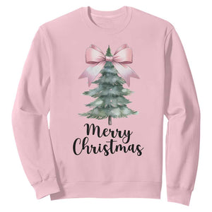 Funny Coquette Merry Christmas Sweatshirt Pink Bow Xmas Tree TS11 Light Pink Print Your Wear