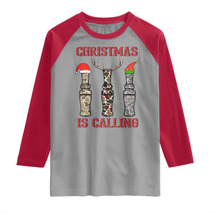 Funny Christmas Hunting Raglan Shirt Christmas Is Calling Camouflage Hunting Whistle TS11 Sport Gray Red Print Your Wear