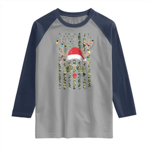 Funny Christmas Reindeer Hunting Camo Flag Raglan Shirt TS11 Sport Gray Navy Print Your Wear