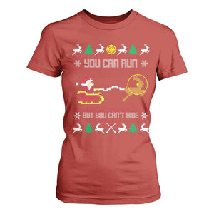 Funny Christmas Deer Hunting T Shirt For Women You Can Run But You Can't Hide Santa TS11 Red Print Your Wear