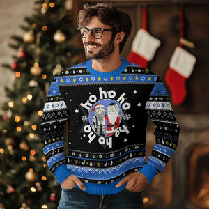 Funny Christmas Chanukah Hanukkah Ugly Sweater Triple Ho Yo Santa Hebrew Snowflake Menorah TS11 Black Blue Print Your Wear