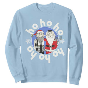 Funny Christmas Hanukkah Sweatshirt Triple Ho Yo Santa Hebrew Snowflake Menorah TS11 Light Blue Print Your Wear