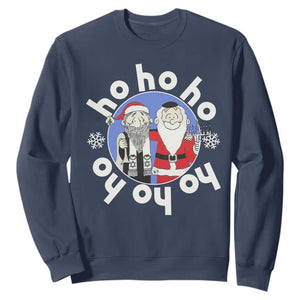 Funny Christmas Hanukkah Sweatshirt Triple Ho Yo Santa Hebrew Snowflake Menorah TS11 Navy Print Your Wear