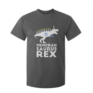Funny Hanukkah T Shirt For Kid Menorah Saurus Rex Dinosaur David Star TS11 Dark Heather Print Your Wear