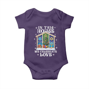Funny Hanukkah Christmas Baby Onesie In This House We Celebrate Love Chrismukkah TS11 Purple Print Your Wear