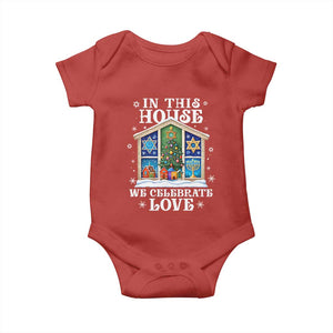Funny Hanukkah Christmas Baby Onesie In This House We Celebrate Love Chrismukkah TS11 Red Print Your Wear