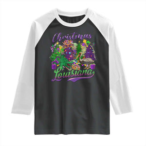 Christmas Cajun Louisiana Saint Symbol Alligator Pelican Xmas Tree Raglan Shirt TS11 Black White Print Your Wear