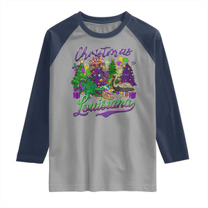Christmas Cajun Louisiana Saint Symbol Alligator Pelican Xmas Tree Raglan Shirt TS11 Sport Gray Navy Print Your Wear