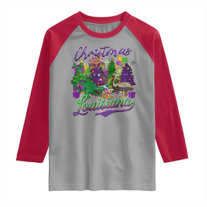 Christmas Cajun Louisiana Saint Symbol Alligator Pelican Xmas Tree Raglan Shirt TS11 Sport Gray Red Print Your Wear