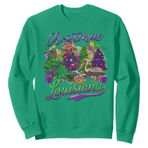 Christmas Cajun Louisiana Saint Symbol Alligator Pelican Xmas Tree Sweatshirt TS11 Irish Green Print Your Wear