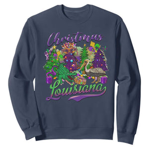 Christmas Cajun Louisiana Saint Symbol Alligator Pelican Xmas Tree Sweatshirt TS11 Navy Print Your Wear