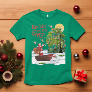 Funny Christmas Cajun Louisiana T Shirt Rockin' Around The Cypress Trees Santa Alligator TS11 Irish Green Print Your Wear