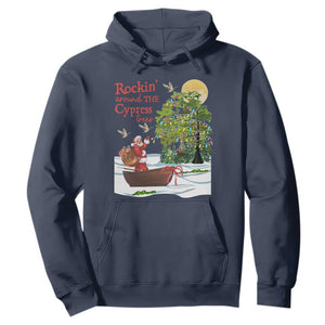 Funny Christmas Cajun Louisiana Hoodie Rockin' Around The Cypress Trees Santa Alligator TS11 Navy Print Your Wear