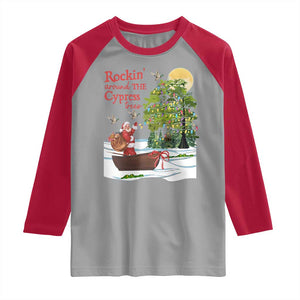 Funny Christmas Cajun Louisiana Raglan Shirt Rockin' Around The Cypress Trees Santa Alligator TS11 Sport Gray Red Print Your Wear