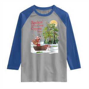 Funny Christmas Cajun Louisiana Raglan Shirt Rockin' Around The Cypress Trees Santa Alligator TS11 Sport Gray Royal Print Your Wear