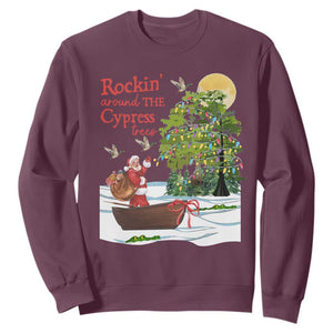 Funny Christmas Cajun Louisiana Sweatshirt Rockin' Around The Cypress Trees Santa Alligator TS11 Maroon Print Your Wear