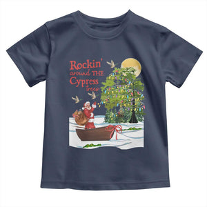 Funny Christmas Cajun Louisiana Toddler T Shirt Rockin' Around The Cypress Trees Santa Alligator TS11 Navy Print Your Wear