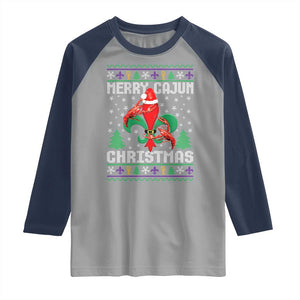 Merry Cajun Louisiana Christmas Santa Saint Symbol Crawfish Raglan Shirt TS11 Sport Gray Navy Print Your Wear