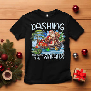 Funny Christmas Cajun Louisiana T Shirt Dashing Through The Sneaux Santa Alligator TS11 Black Print Your Wear