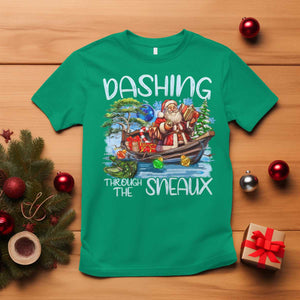 Funny Christmas Cajun Louisiana T Shirt Dashing Through The Sneaux Santa Alligator TS11 Irish Green Print Your Wear