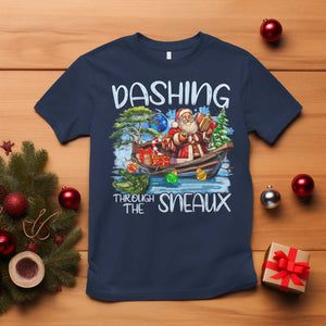 Funny Christmas Cajun Louisiana T Shirt Dashing Through The Sneaux Santa Alligator TS11 Navy Print Your Wear
