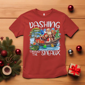 Funny Christmas Cajun Louisiana T Shirt Dashing Through The Sneaux Santa Alligator TS11 Red Print Your Wear