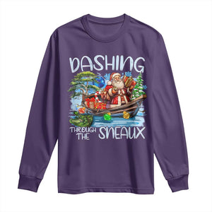 Funny Christmas Cajun Louisiana Long Sleeve Shirt Dashing Through The Sneaux Santa Alligator TS11 Purple Print Your Wear