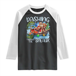 Funny Christmas Cajun Louisiana Raglan Shirt Dashing Through The Sneaux Santa Alligator TS11 Black White Print Your Wear