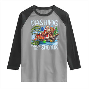 Funny Christmas Cajun Louisiana Raglan Shirt Dashing Through The Sneaux Santa Alligator TS11 Sport Gray Black Print Your Wear