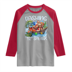 Funny Christmas Cajun Louisiana Raglan Shirt Dashing Through The Sneaux Santa Alligator TS11 Sport Gray Red Print Your Wear