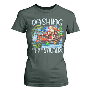 Funny Christmas Cajun Louisiana T Shirt For Women Dashing Through The Sneaux Santa Alligator TS11 Dark Forest Green Print Your Wear
