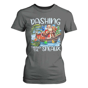 Funny Christmas Cajun Louisiana T Shirt For Women Dashing Through The Sneaux Santa Alligator TS11 Dark Heather Print Your Wear