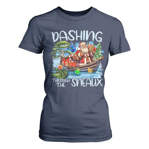 Funny Christmas Cajun Louisiana T Shirt For Women Dashing Through The Sneaux Santa Alligator TS11 Navy Print Your Wear
