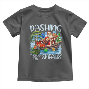 Funny Christmas Cajun Louisiana Toddler T Shirt Dashing Through The Sneaux Santa Alligator TS11 Dark Heather Print Your Wear