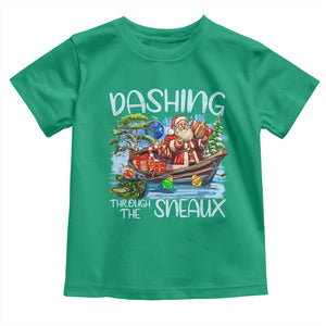 Funny Christmas Cajun Louisiana Toddler T Shirt Dashing Through The Sneaux Santa Alligator TS11 Irish Green Print Your Wear