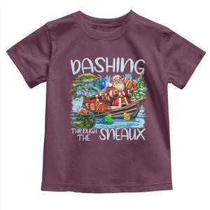 Funny Christmas Cajun Louisiana Toddler T Shirt Dashing Through The Sneaux Santa Alligator TS11 Maroon Print Your Wear